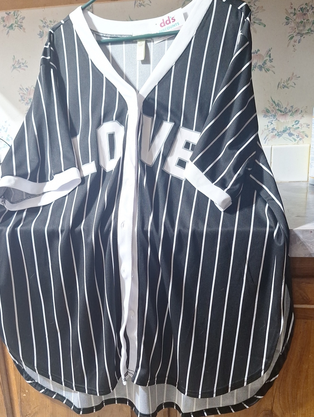 Blank NYC Black and White Pinstripe 'LOVE' Baseball Jersey